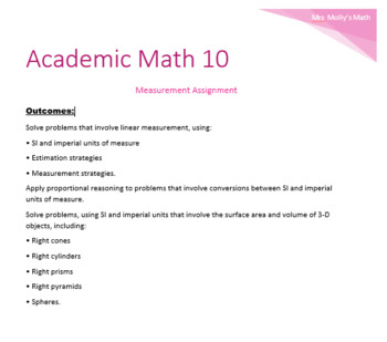 Preview of Academic Math 10 Measurement Assignment