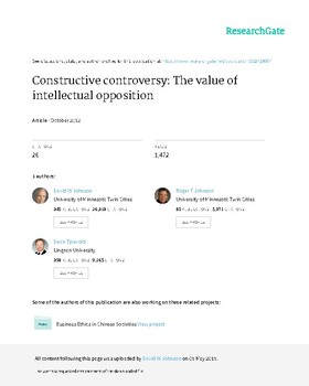 Preview of Academic Paper: Constructive Controversy - Energized Learning