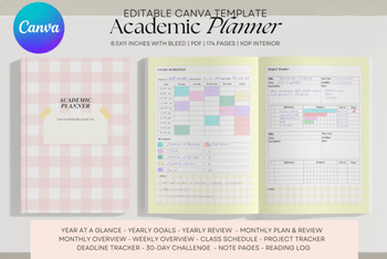 Academic Planner 2023 2024 /Monthly planning /Editable Canva Template