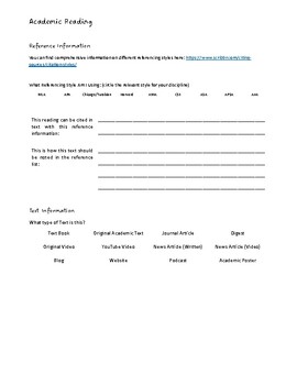 Preview of Academic Reading Worksheet