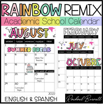 Preview of Academic School Calendars // Rainbow Remix 90's retro classroom decor
