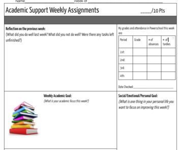 Preview of Academic Support Weekly Progress Check and Goal Setting