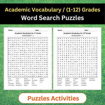 Preview of Academic Vocabulary Bundle | Word Search Puzzles Activities | (1-12) Grades
