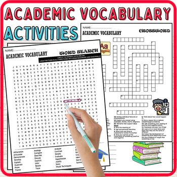 Preview of Academic Vocabulary Fun Worksheets,Terms,Wordsearch & Crosswords