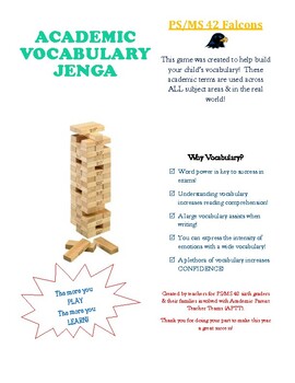 Preview of Academic Vocabulary Game - Jenga - Middle School