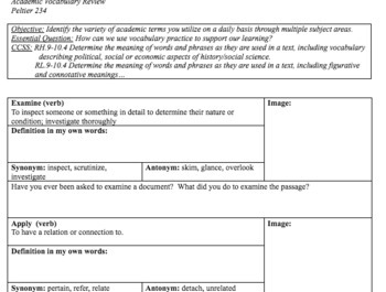 Preview of Academic Vocabulary Review Worksheet 1 of 3