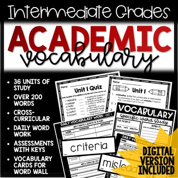 Preview of Academic Vocabulary | 36 Weeks - Word Work/Quizzes | Digital + Print | Gr. 4-6