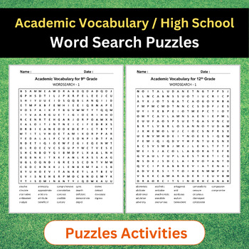Preview of Academic Vocabulary | Word Search Puzzles Activities | High School (9-12)