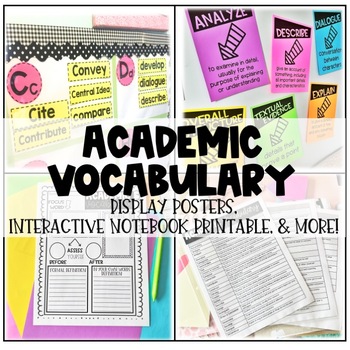 Preview of Academic Vocabulary: Word Wall, Posters, Interactive Notebook Printable EDITABLE