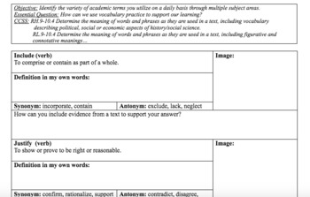 Preview of Academic Vocabulary Worksheet 2 of 3