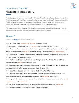 Preview of Academic Vocabulary for TOEFL/IELTS - Practice Dialogue - Sets 7 and 8