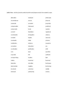 Academic Word List. AWL. Sublist 3. Worksheets. Vocabulary. GMAT. SAT ...