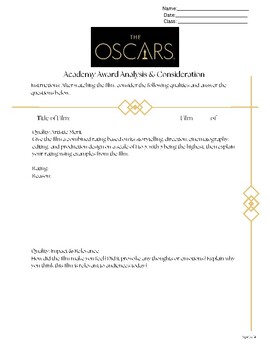 Preview of Academy Awards Film Critique - End of Year Movie Activity