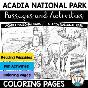 Preview of Acadia National Park Unit With Coloring Pages Sheets Activity