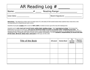 Preview of Accelerated Reader AR Reading Log - EDITABLE Student Recoding Sheet!