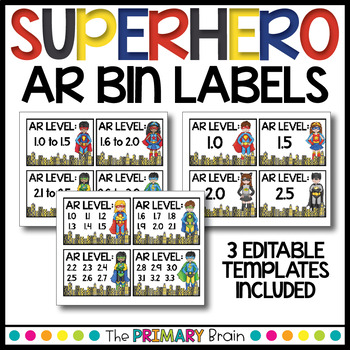 Preview of Superhero Accelerated Reader (AR) Classroom Library EDITABLE Book Bin Labels