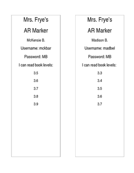 Preview of Accelerated Reader Marker/Library Card