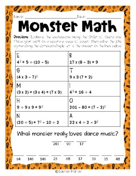 middle school math halloween worksheets