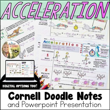 Preview of Acceleration Doodle Notes | Middle School Science | Cornell Notes
