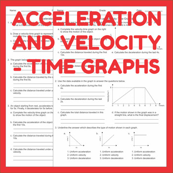 Preview of Acceleration & Velocity-Time Graphs - Motion Worksheets