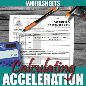 Preview of Calculating Acceleration, Velocity, Time Worksheets | Printable | Digital