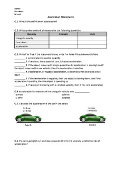 Preview of Acceleration - Worksheet | Easel Activity & Printable PDF