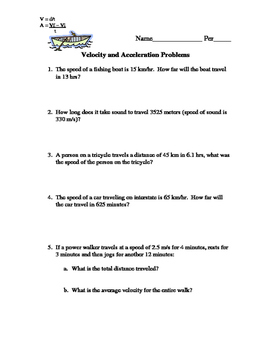 velocity problem solving worksheet