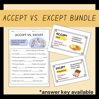 Preview of Accept vs Except Language Arts Product Line for 5th Grade