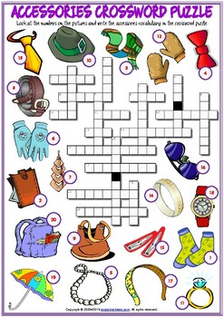 Preview of Accessories ESL Crossword Puzzle Worksheet For Kids