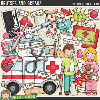 Preview of Accident and Illness Clip Art: Bruises and Breaks (Kate Hadfield Designs Clipart