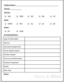 Preview of Accommodation (504/IEP) Tracking Cards