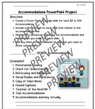 Preview of Accommodations 504/IEP Powerpoint Project