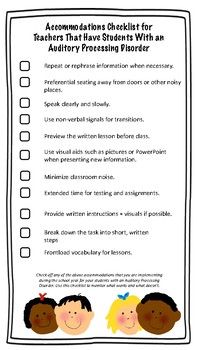 Preview of Auditory Processing Disorder (APD) Accommodations Checklist