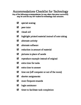 Preview of Accommodations Checklist for Technology