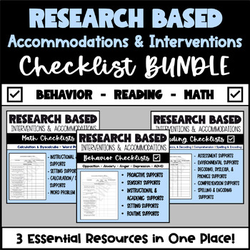 Preview of Accommodations / Interventions Checklist BUNDLE - Behavior, Reading, Math - RTI