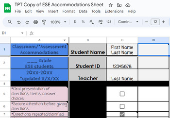 Preview of Accommodations/Modifications Caseload Sheet
