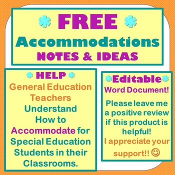 Preview of Accommodations Notes & Brainstorming Sheet - Help for General Ed Teachers