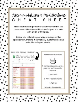 Preview of Accommodations and Modifications Cheat Sheet