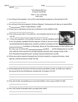 Preview of Accompanying Worksheet to "The American Buffalo" Part 2, Into the Storm