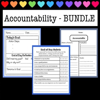 Preview of Accountability BUNDLE - Goal Setting, End of Day Rubric & Reflection  Worksheet