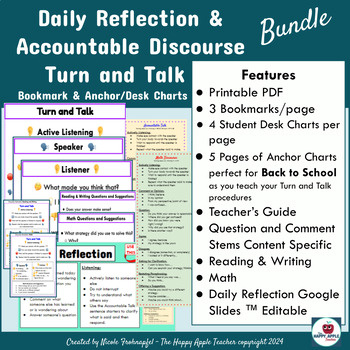 Preview of Accountable Turn & Talk  Bookmark Question Stems & Daily Reflection Bundle