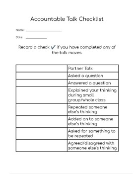 Preview of Accountable Talk Checklist