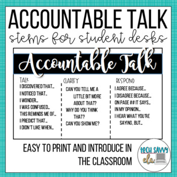 Preview of Accountable Talk Sentence Stems for Student Desks