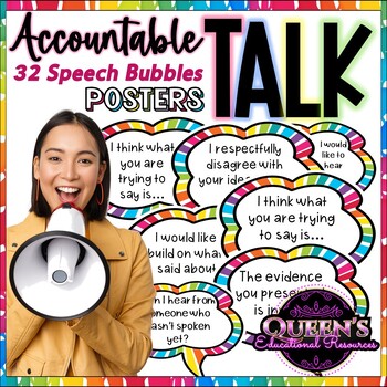 Preview of Accountable Talk Speech Bubble Posters, Discussion Starters Posters