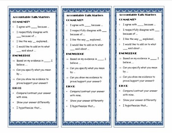 Preview of Accountable Talk Starters Bookmarks