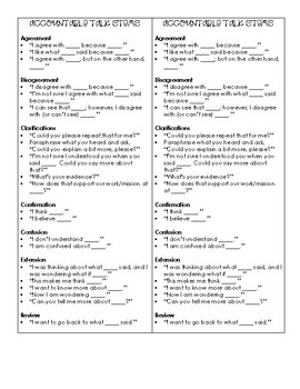 Preview of Accountable Talk Stems (Bookmarks/Notebook Reference/Poster)