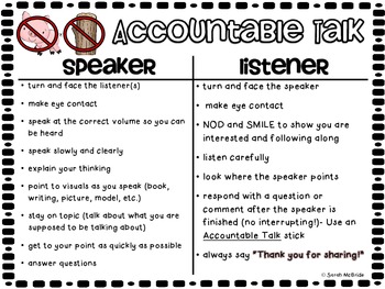 accountable talk speaker listener chart vs classroom math expectations posters teacherspayteachers strategies worksheet text good instructional listeners talking print conversation