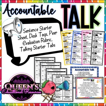 Preview of Accountable Talk Talking Stems, Desk Tags, and Rubrics