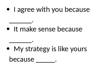 Preview of Accountable/math talk sentence starter with bookmark and chart printout