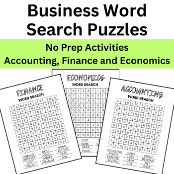 Preview of Accounting, Economics and Finance Word Search | No Prep Games and Activities